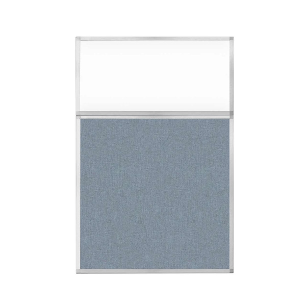Hush Panel Configurable Cubicle Partition 4' x 6' W/ Window Powder Blue Fabric Clear Window